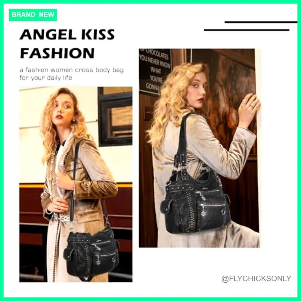 Soft PU Leather Hobo Shoulder Bag with 12 Pockets, Adjustable Strap